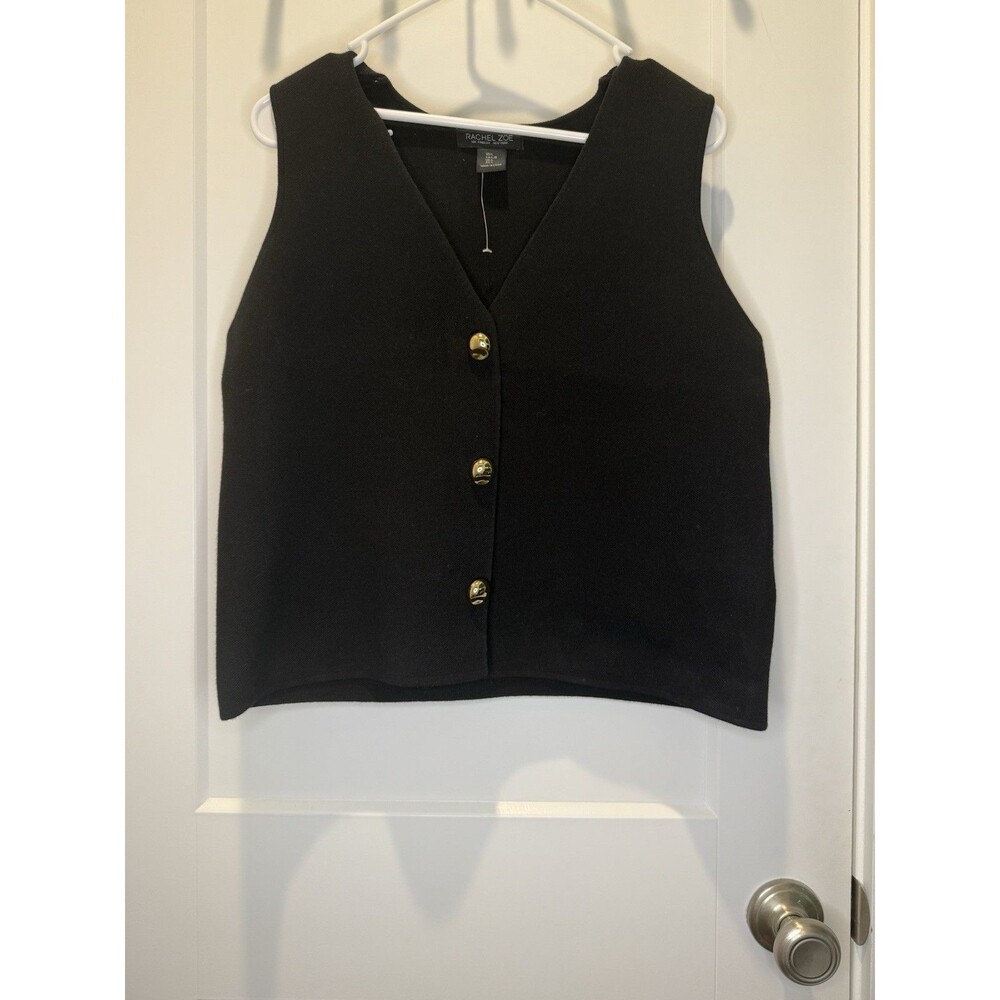 Rachel Zoe Women's Black Vest with Gold Buttons Large Thick Fabric Sleeveless L